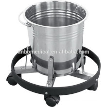 stainless steel kick bucket with lever on heavy mobile holder frame